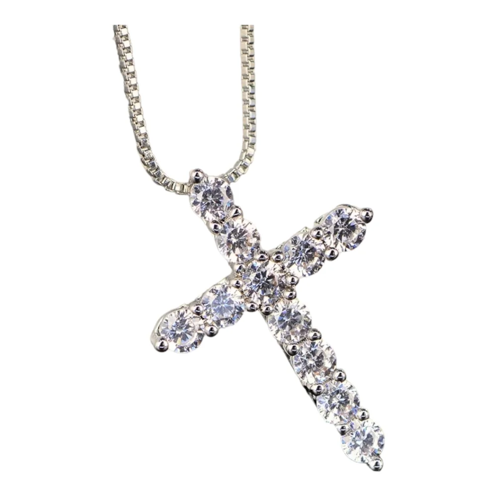 Sterling silver cross diamond necklace - Picture 2 of 8